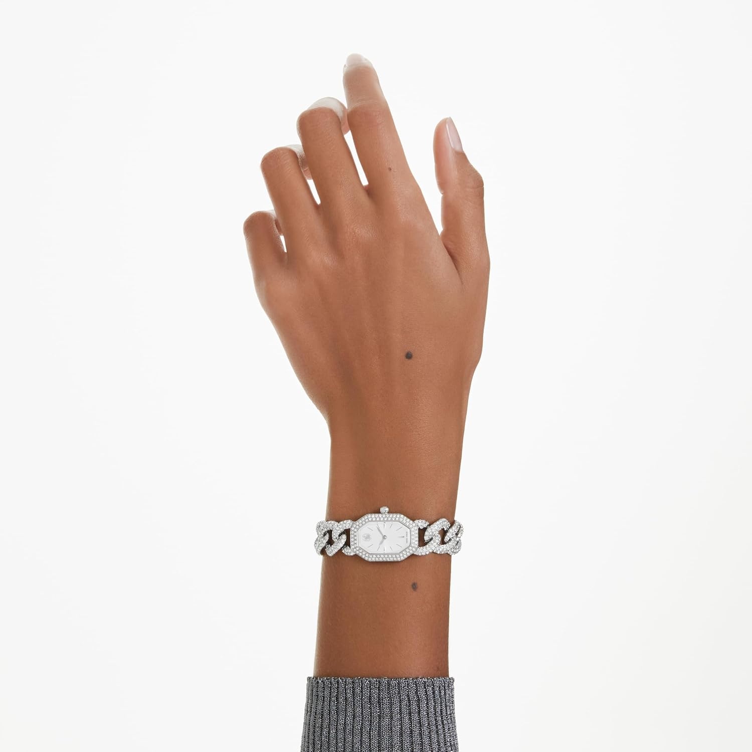 image:imageDextera Chain amp Crystal Watch Interlocking Stainless Steel with Pave Crystal Bracelet Band Octagon Shaped Oval Face with Embellished Crystals Swiss Made Part of the Dextera Watch Collection