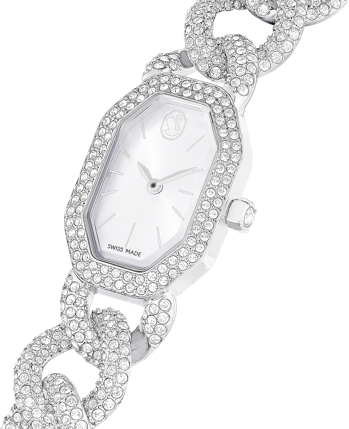 image:imageDextera Chain amp Crystal Watch Interlocking Stainless Steel with Pave Crystal Bracelet Band Octagon Shaped Oval Face with Embellished Crystals Swiss Made Part of the Dextera Watch Collection