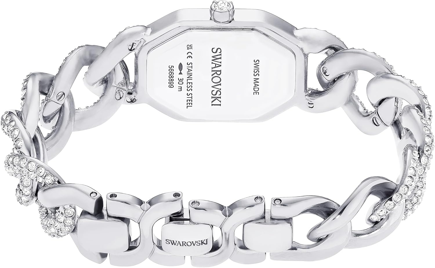 image:imageDextera Chain amp Crystal Watch Interlocking Stainless Steel with Pave Crystal Bracelet Band Octagon Shaped Oval Face with Embellished Crystals Swiss Made Part of the Dextera Watch Collection