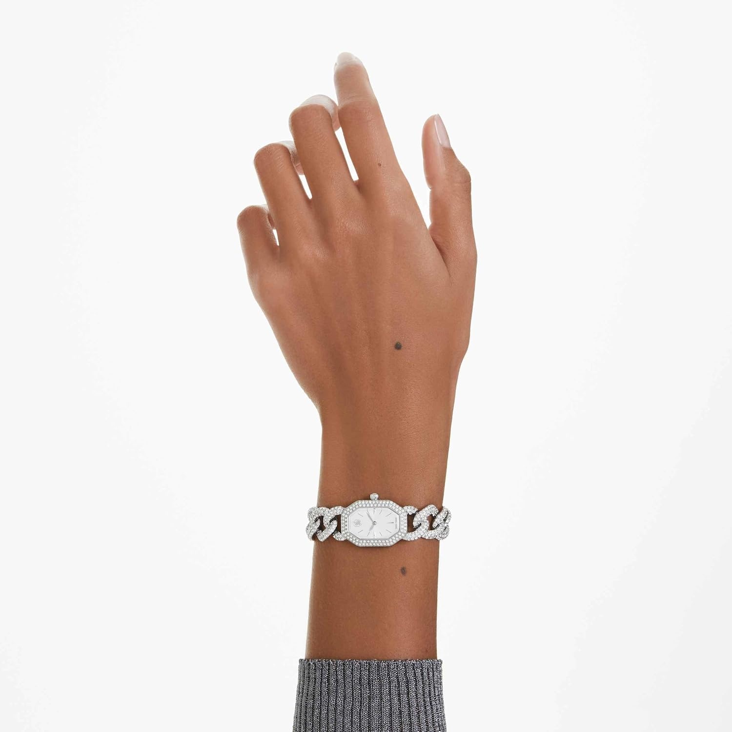 image:imageDextera Chain amp Crystal Watch Interlocking Stainless Steel with Pave Crystal Bracelet Band Octagon Shaped Oval Face with Embellished Crystals Swiss Made Part of the Dextera Watch Collection