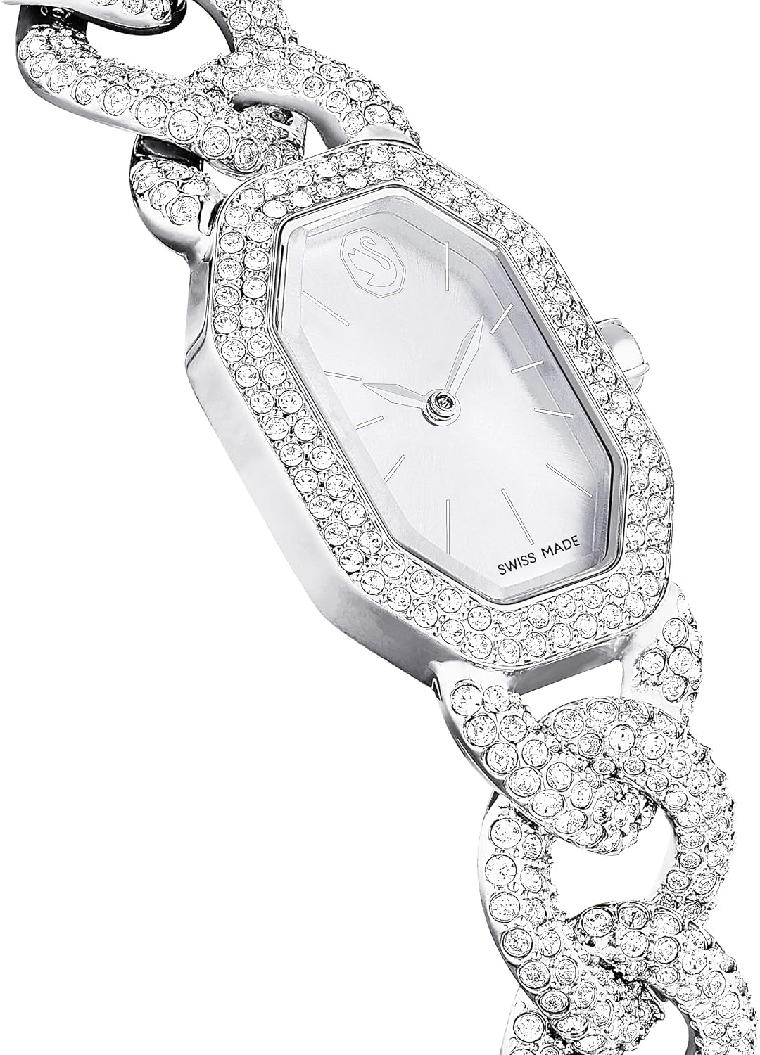 image:imageDextera Chain amp Crystal Watch Interlocking Stainless Steel with Pave Crystal Bracelet Band Octagon Shaped Oval Face with Embellished Crystals Swiss Made Part of the Dextera Watch Collection
