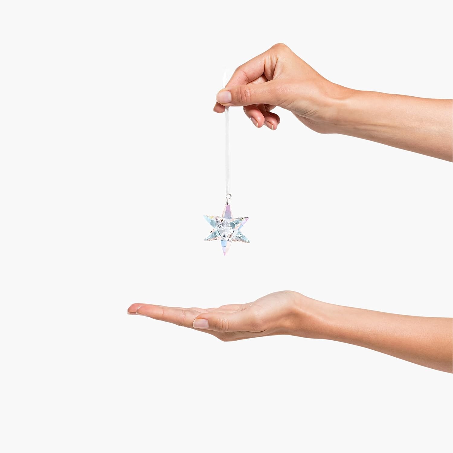 image:imageSWAROVSKI Shimmer Star Ornament Medium Multicolored Swarovski Crystals on White Satin Ribbon Part of the Classic CollectionStar Ornament Medium