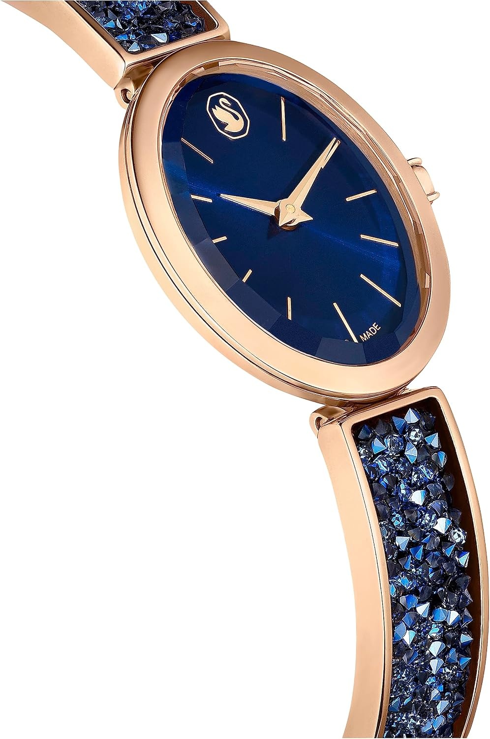 image:imageSwarovski Crystal Rock Oval Watch Metal Bracelet Blue Rose GoldTone Finish Swiss Made Part of The Crystal Rock Watch CollectionBlue Crystal Rock