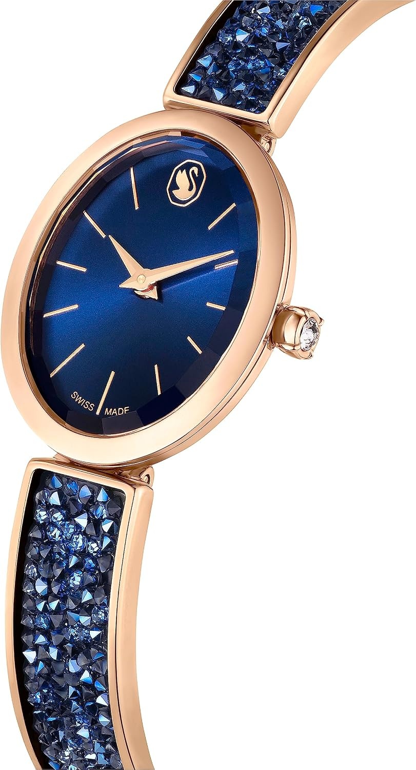 image:imageSwarovski Crystal Rock Oval Watch Metal Bracelet Blue Rose GoldTone Finish Swiss Made Part of The Crystal Rock Watch CollectionBlue Crystal Rock