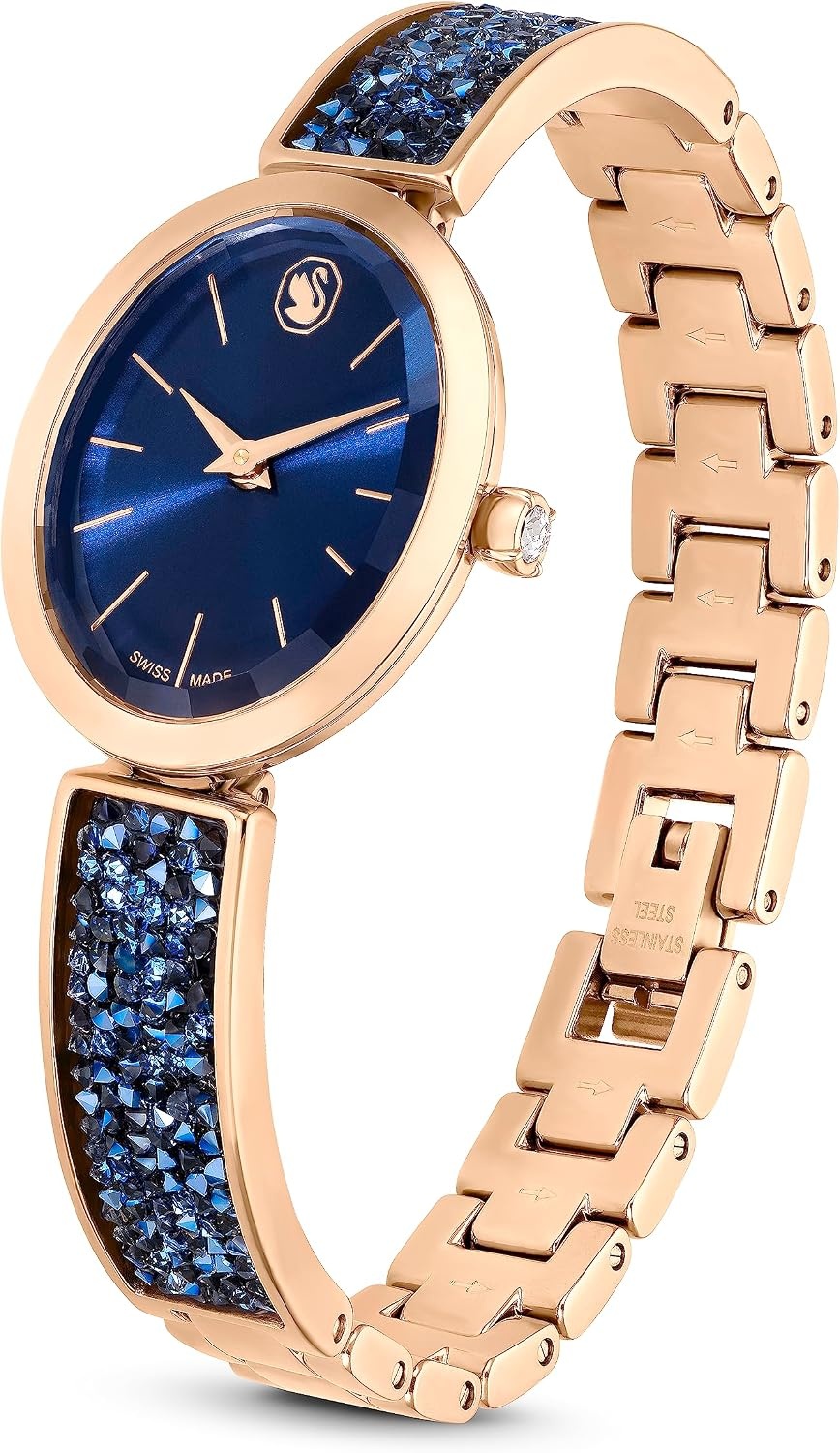 image:imageSwarovski Crystal Rock Oval Watch Metal Bracelet Blue Rose GoldTone Finish Swiss Made Part of The Crystal Rock Watch CollectionBlue Crystal Rock