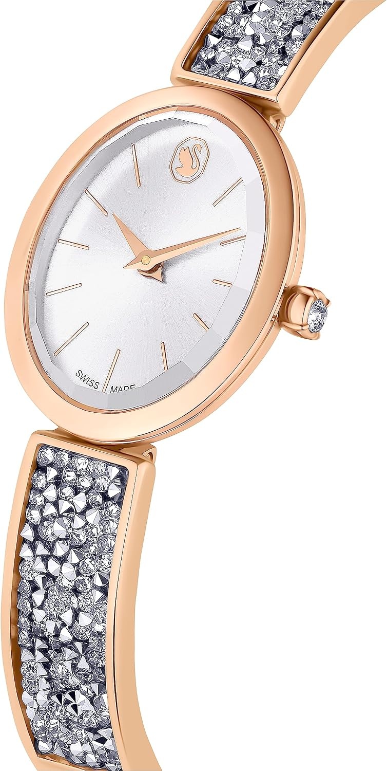 image:imageSwarovski Crystal Rock Oval Watch Metal Bracelet Blue Rose GoldTone Finish Swiss Made Part of The Crystal Rock Watch CollectionSilver Crystal Rock