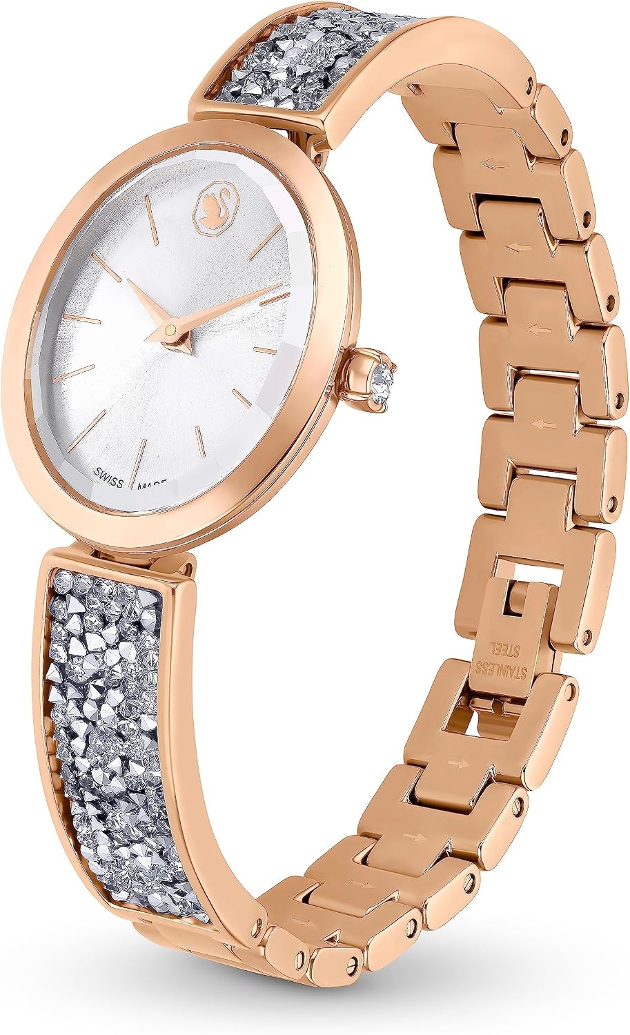 image:imageSwarovski Crystal Rock Oval Watch Metal Bracelet Blue Rose GoldTone Finish Swiss Made Part of The Crystal Rock Watch CollectionSilver Crystal Rock