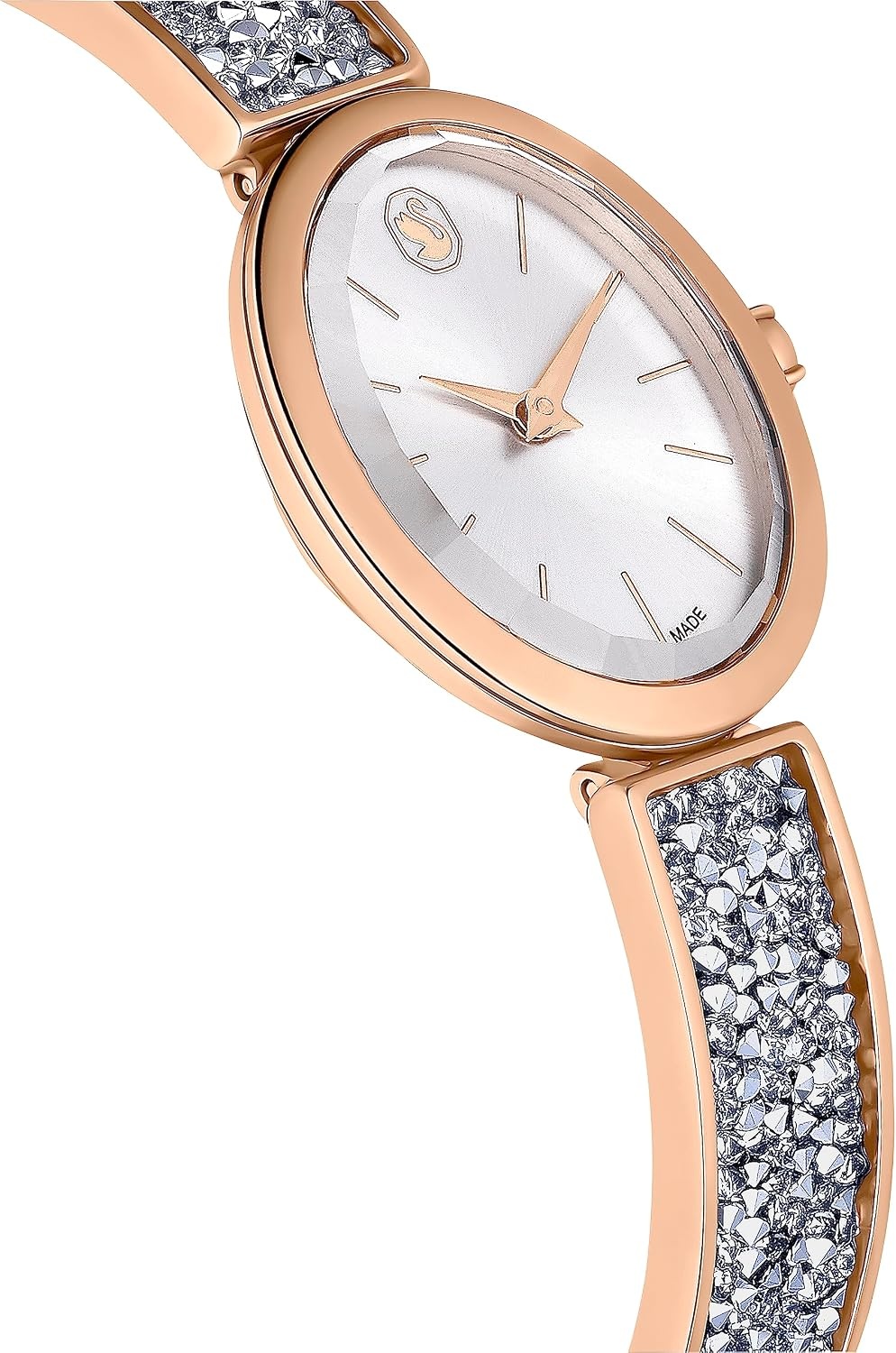 image:imageSwarovski Crystal Rock Oval Watch Metal Bracelet Blue Rose GoldTone Finish Swiss Made Part of The Crystal Rock Watch CollectionSilver Crystal Rock