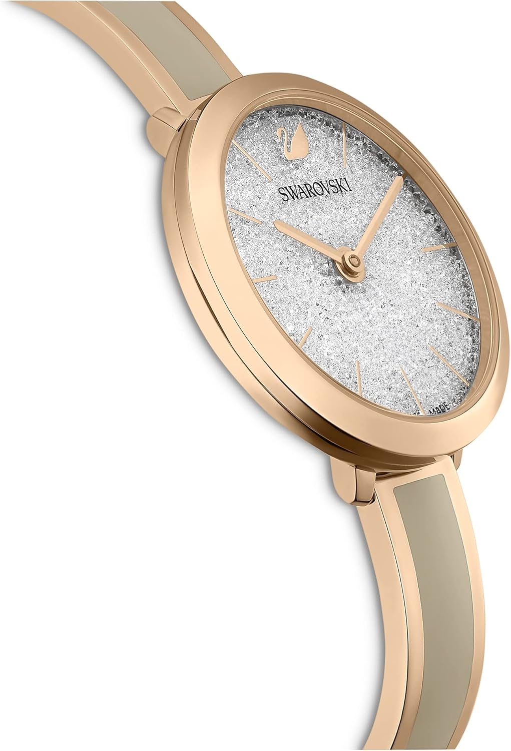 image:imageSwarovski Crystalline Aura Watch Taupe Leather Strap RoseGold Tone Finish Clear Crystals Swiss Made Part of The Crystalline Watch CollectionRose Gold Tone