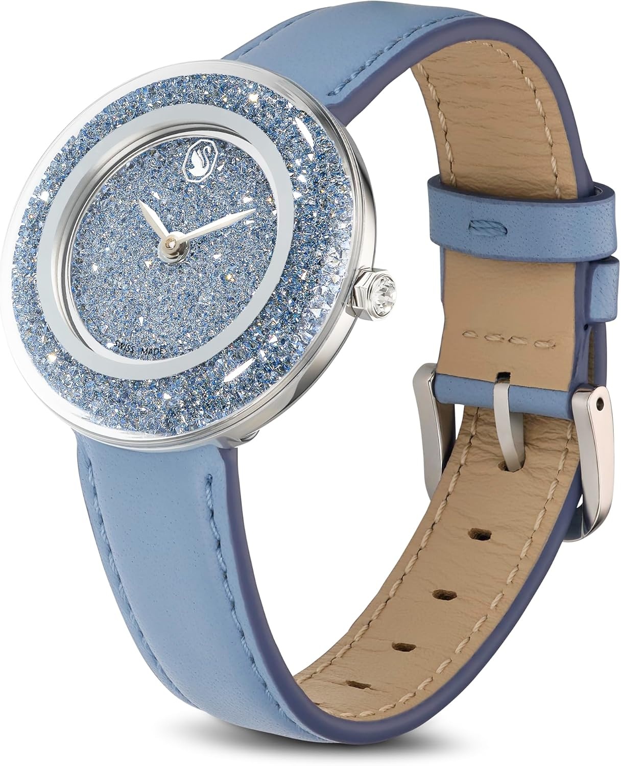 image:imageSwarovski Crystalline Lustre Leather Strap Band Swiss Made Stainless Steel Domed Saphire Glass 33mm 3460 Blue CrystalsBlue Leather Band
