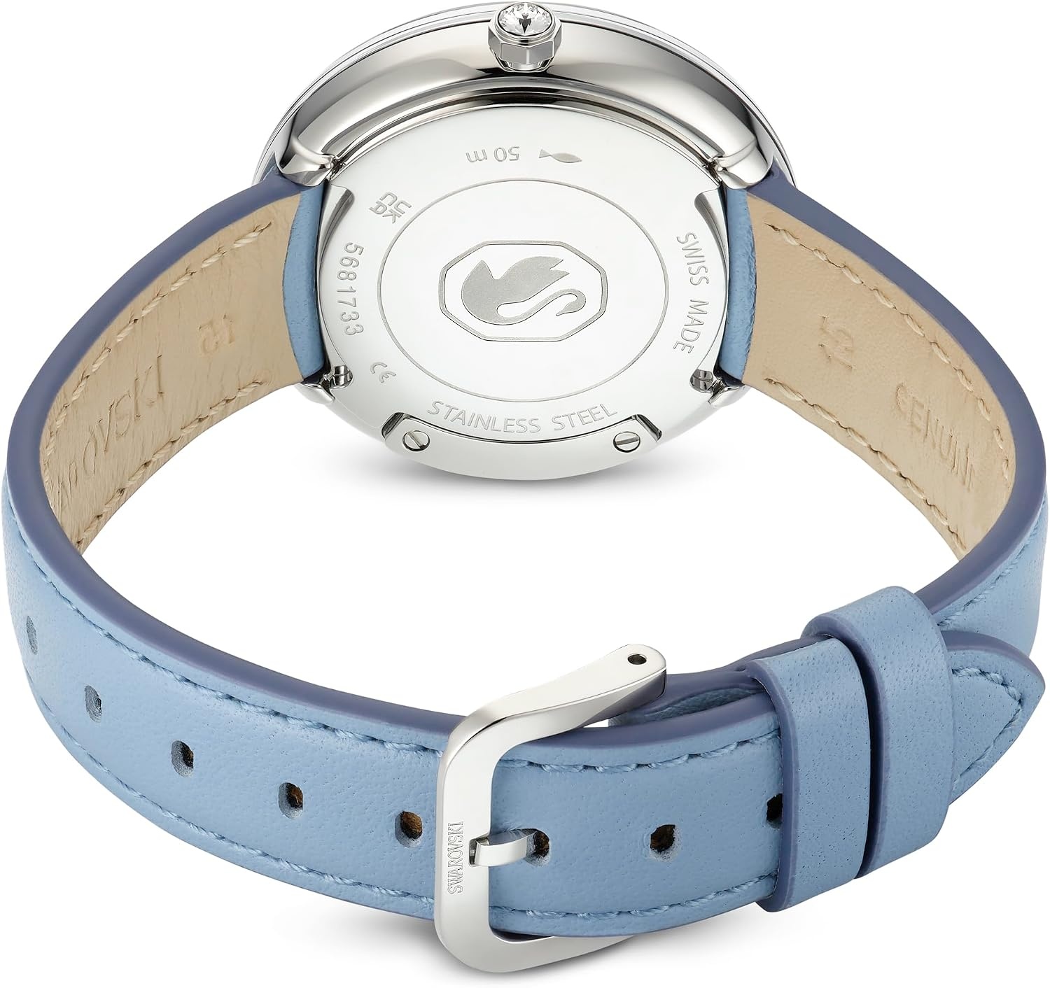 image:imageSwarovski Crystalline Lustre Leather Strap Band Swiss Made Stainless Steel Domed Saphire Glass 33mm 3460 Blue CrystalsBlue Leather Band