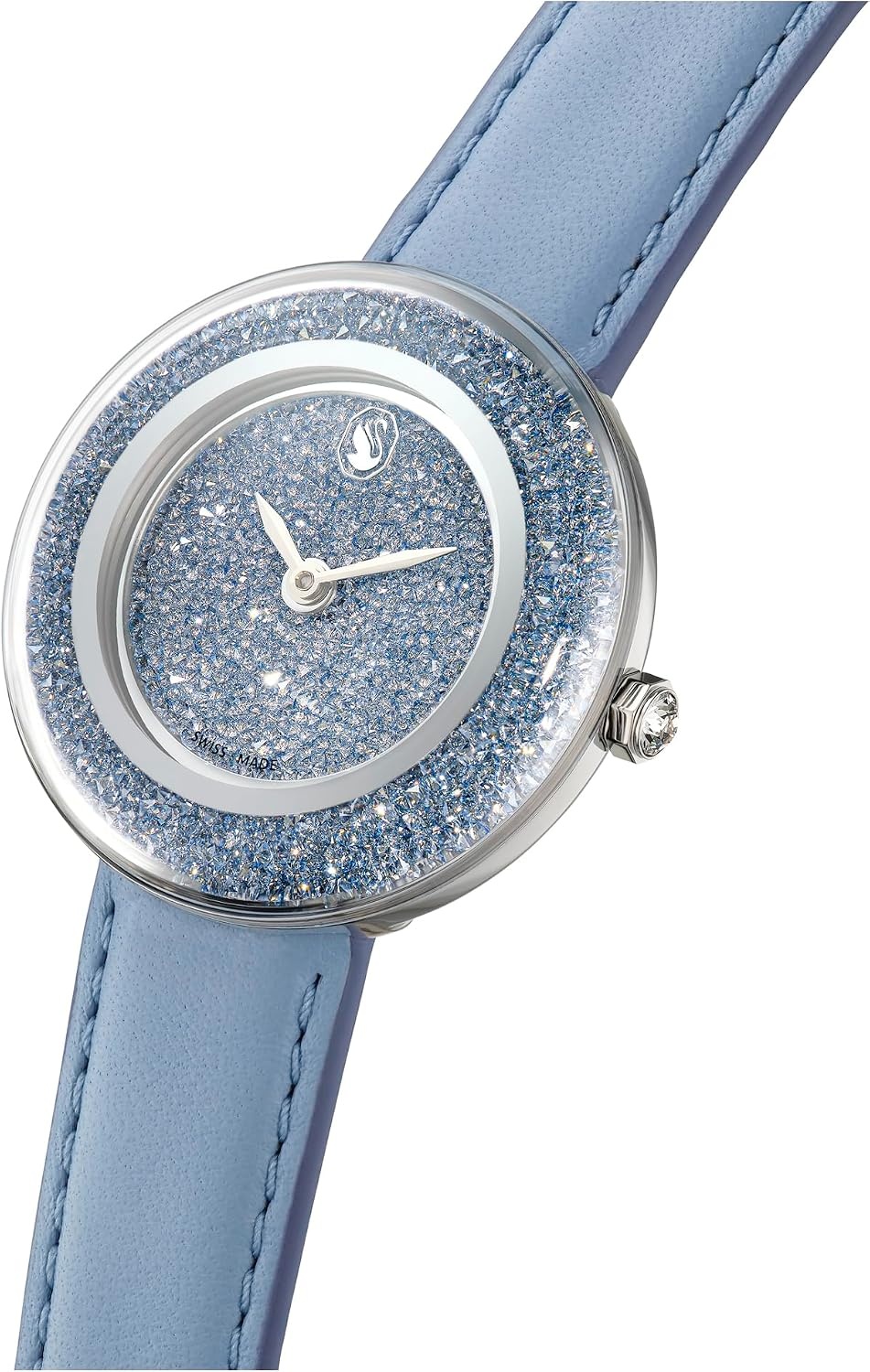 image:imageSwarovski Crystalline Lustre Leather Strap Band Swiss Made Stainless Steel Domed Saphire Glass 33mm 3460 Blue CrystalsBlue Leather Band