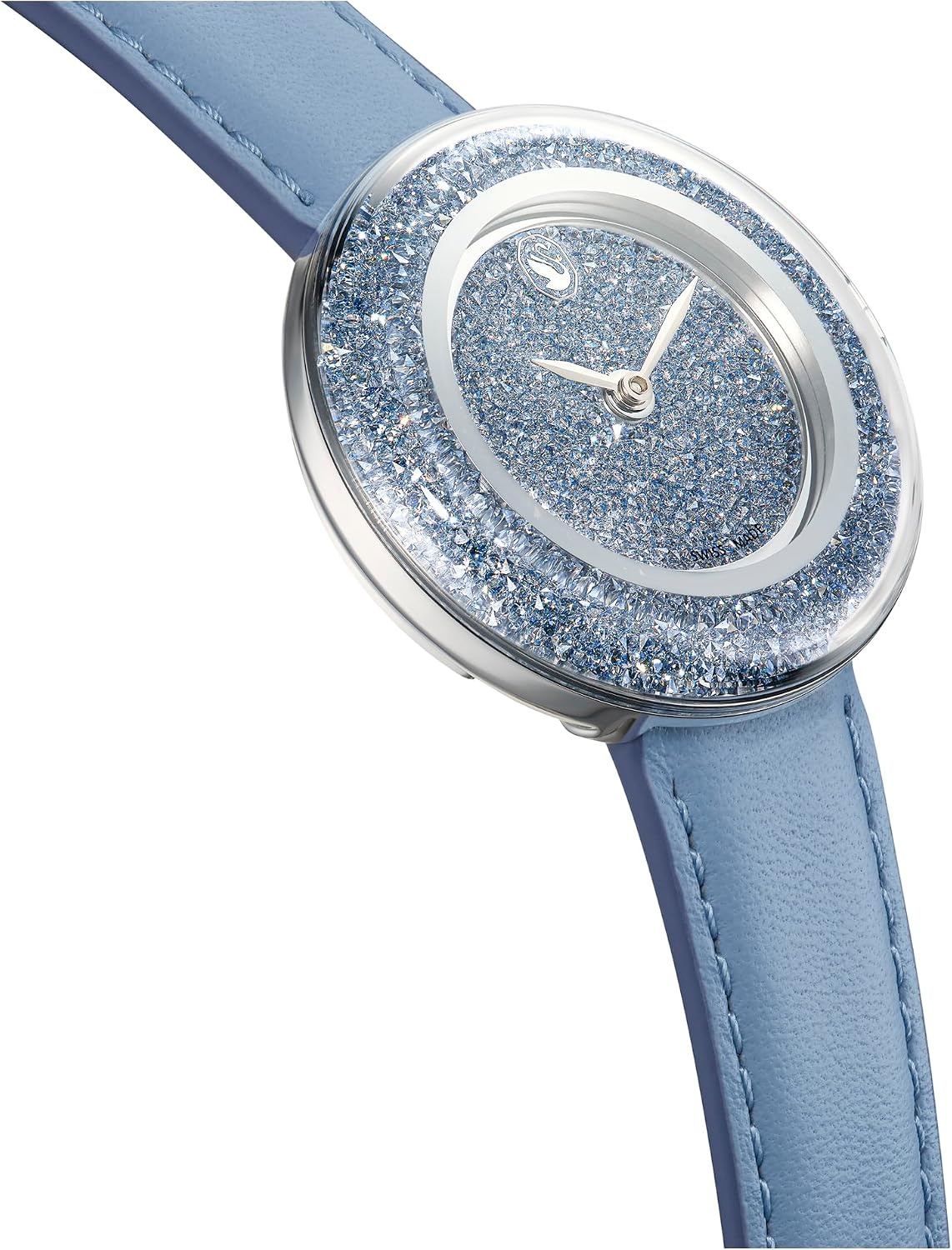 image:imageSwarovski Crystalline Lustre Leather Strap Band Swiss Made Stainless Steel Domed Saphire Glass 33mm 3460 Blue CrystalsBlue Leather Band