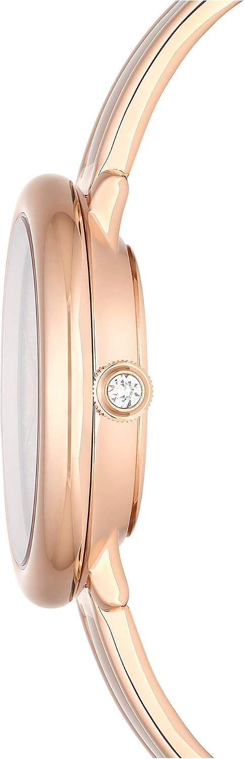 image:imageSwarovski Crystalline Lustre Leather Strap Band Swiss Made Stainless Steel Domed Saphire Glass 33mm 3460 Blue CrystalsRose Gold Tone Metal Band