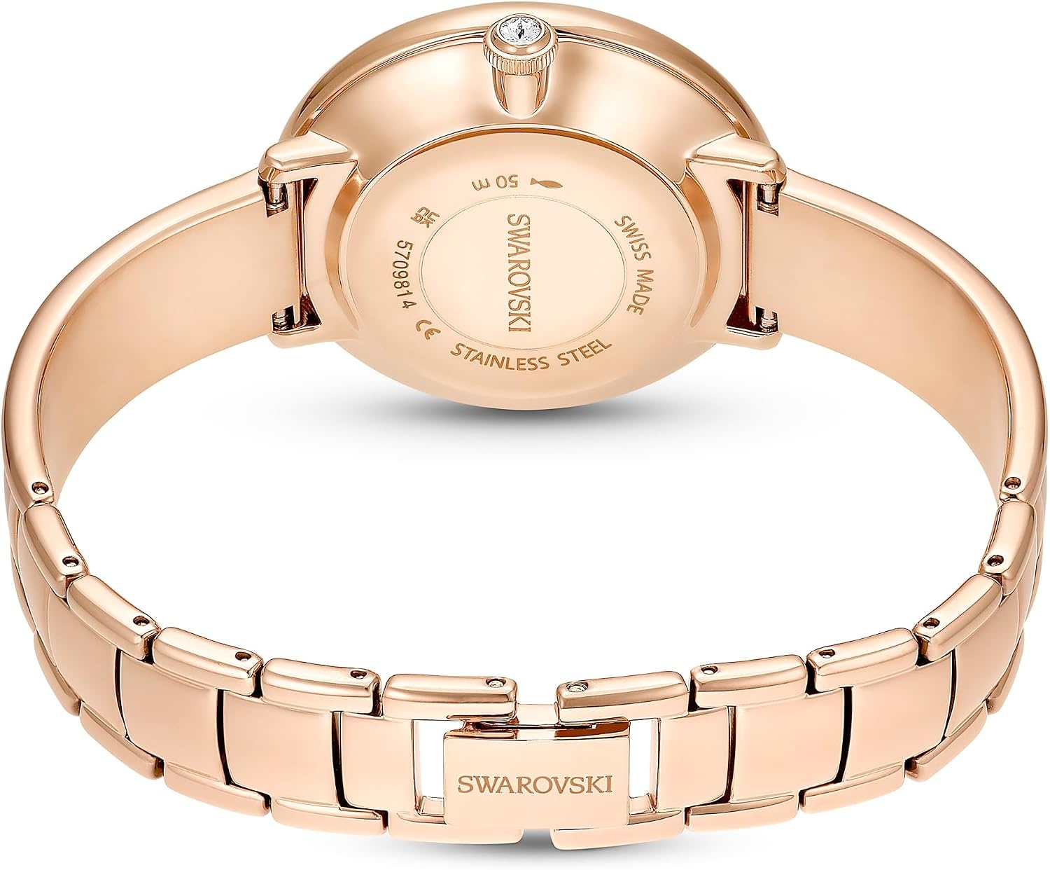image:imageSwarovski Crystalline Lustre Leather Strap Band Swiss Made Stainless Steel Domed Saphire Glass 33mm 3460 Blue CrystalsRose Gold Tone Metal Band