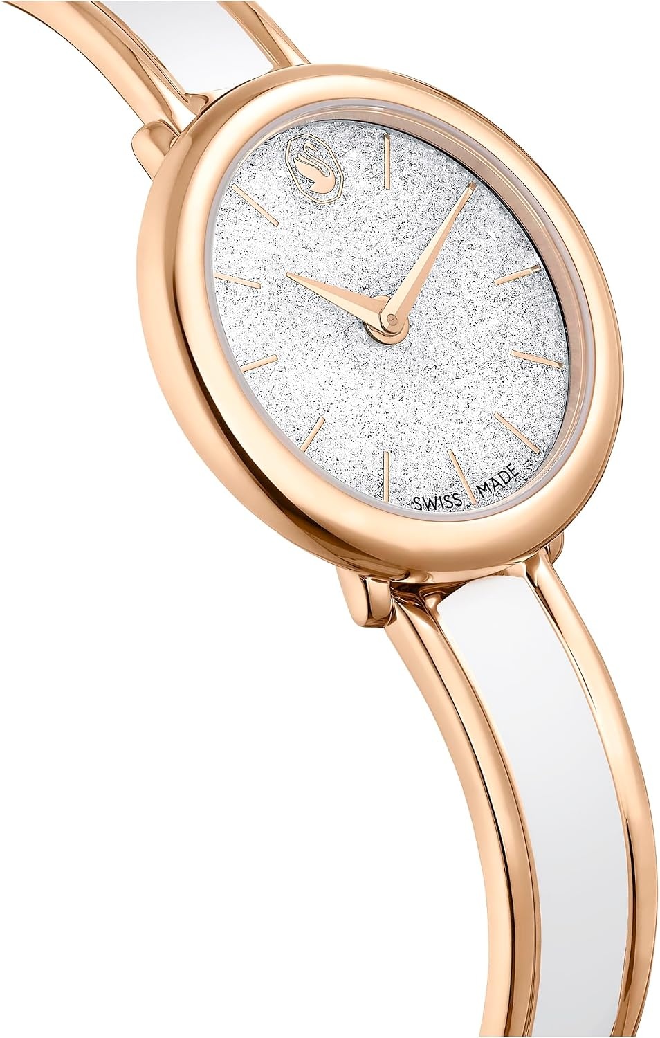 image:imageSwarovski Crystalline Lustre Leather Strap Band Swiss Made Stainless Steel Domed Saphire Glass 33mm 3460 Blue CrystalsWhite Rose Gold Tone Metal Band