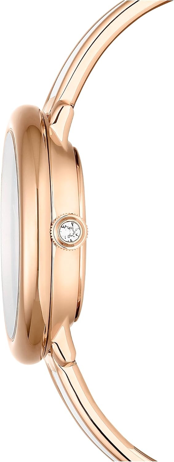 image:imageSwarovski Crystalline Lustre Leather Strap Band Swiss Made Stainless Steel Domed Saphire Glass 33mm 3460 Blue CrystalsWhite Rose Gold Tone Metal Band