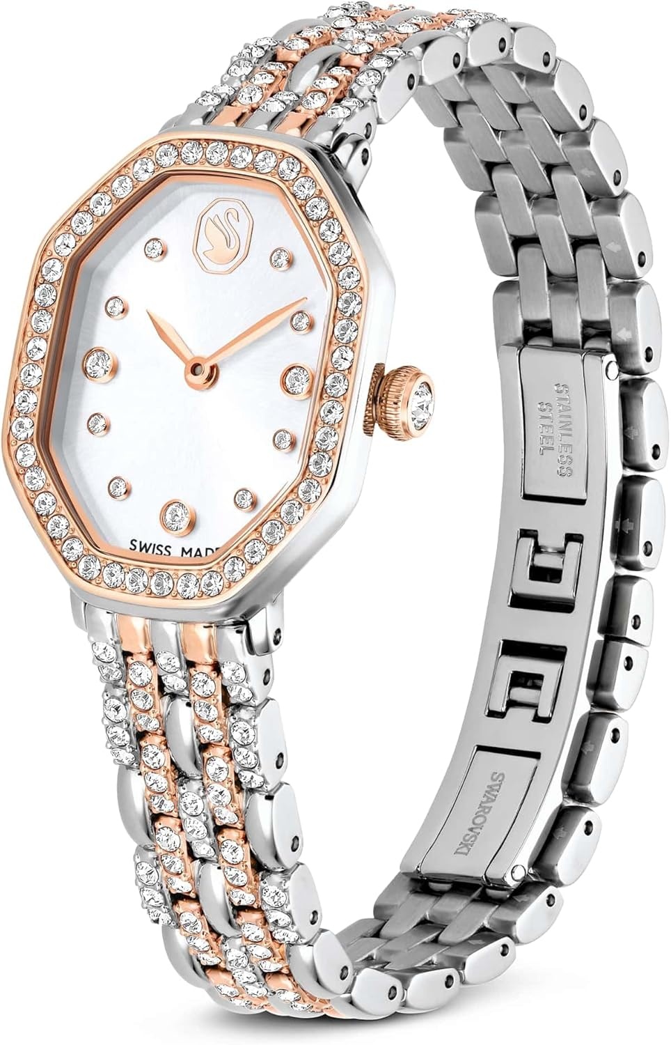 image:imageSwarovski Dextera Octagon Watch Swiss Made Metal Bracelet Silver Tone Rose GoldTone Finish