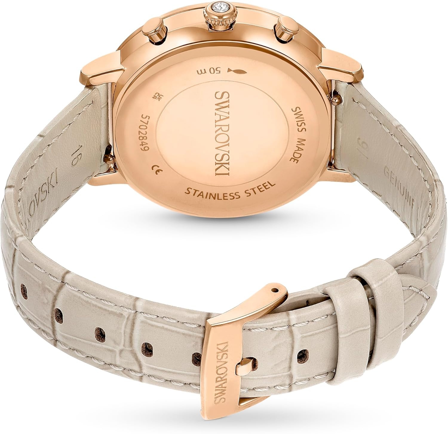 image:imageSwarovski Matrix Chrono Watch Leather Strap Swiss Made Clear Crystals Pink Taupe RoseGold FinishTaupe
