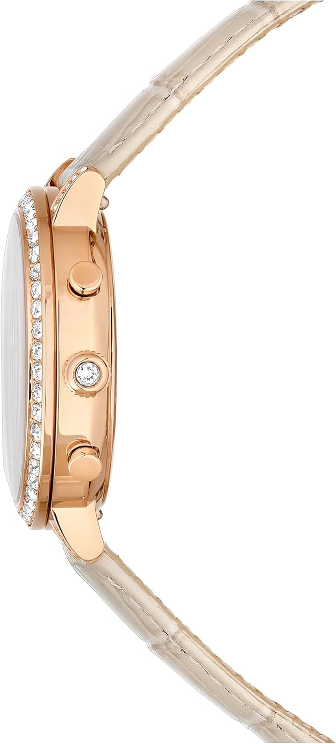 image:imageSwarovski Matrix Chrono Watch Leather Strap Swiss Made Clear Crystals Pink Taupe RoseGold FinishTaupe
