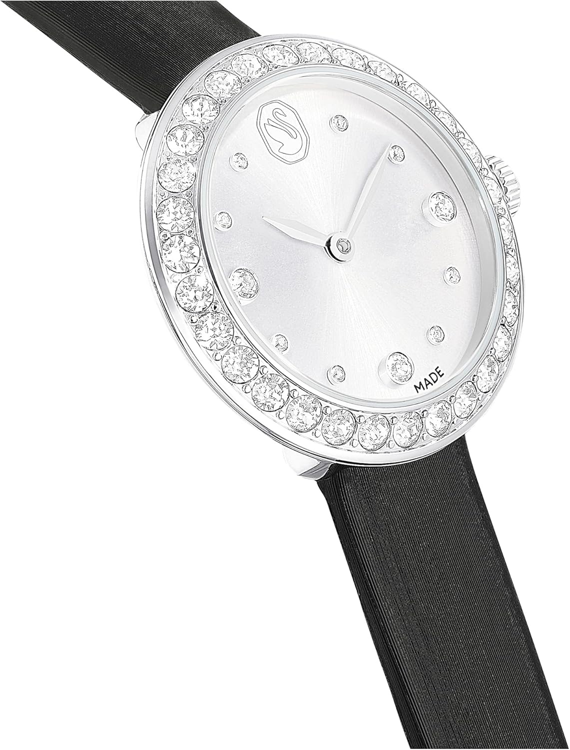 image:imageSwarovski Matrix Tennis Leather Strap Watch Swiss Made Clear Crystals Black Grey Rose GoldTone Stainless Steel FinishesBlack