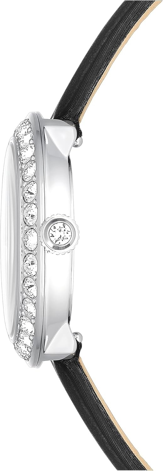 image:imageSwarovski Matrix Tennis Leather Strap Watch Swiss Made Clear Crystals Black Grey Rose GoldTone Stainless Steel FinishesBlack