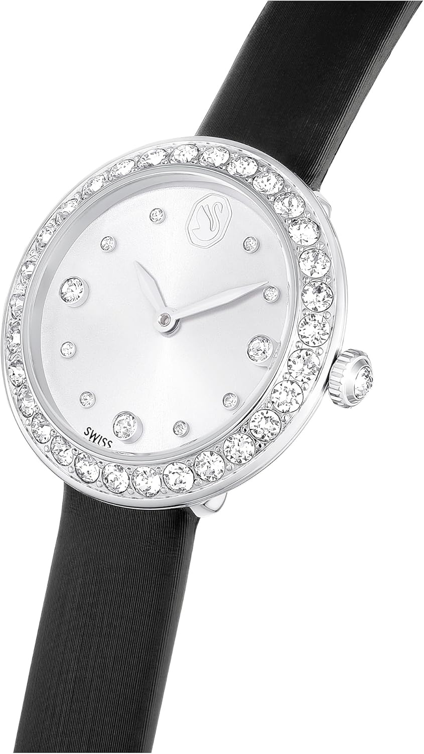 image:imageSwarovski Matrix Tennis Leather Strap Watch Swiss Made Clear Crystals Black Grey Rose GoldTone Stainless Steel FinishesBlack