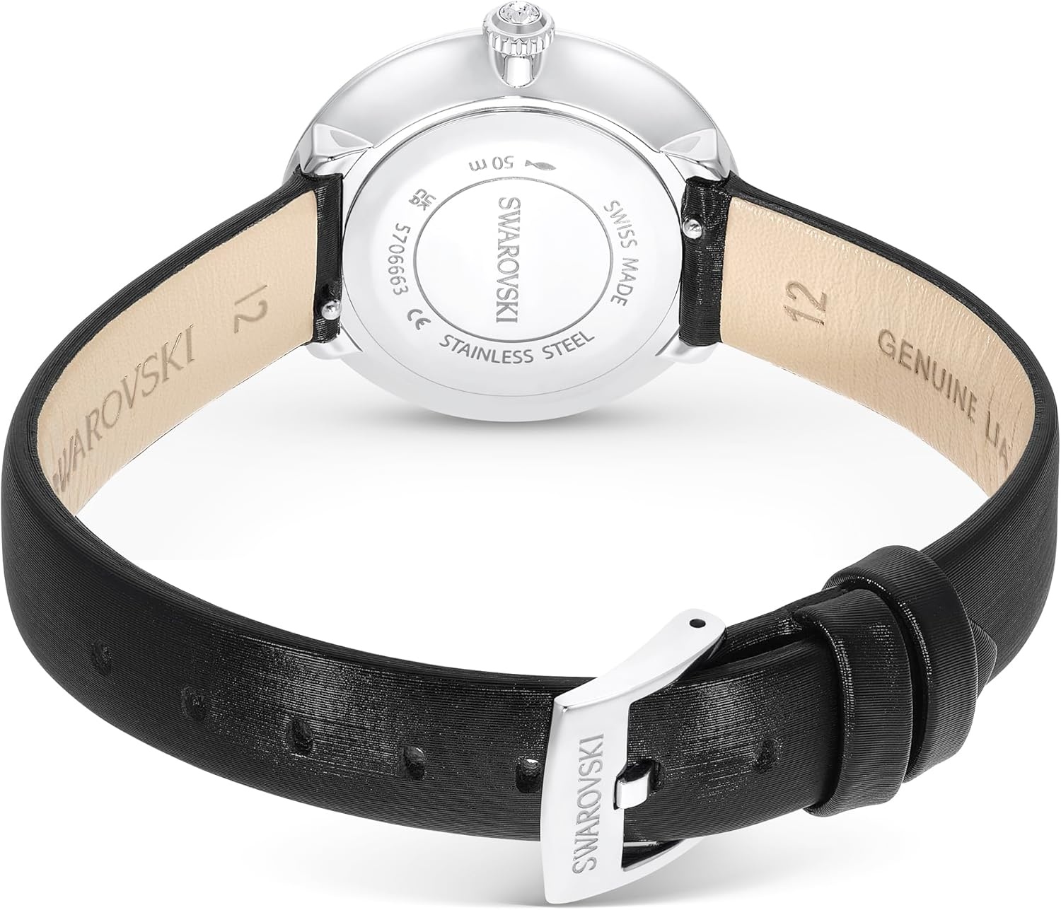 image:imageSwarovski Matrix Tennis Leather Strap Watch Swiss Made Clear Crystals Black Grey Rose GoldTone Stainless Steel FinishesBlack
