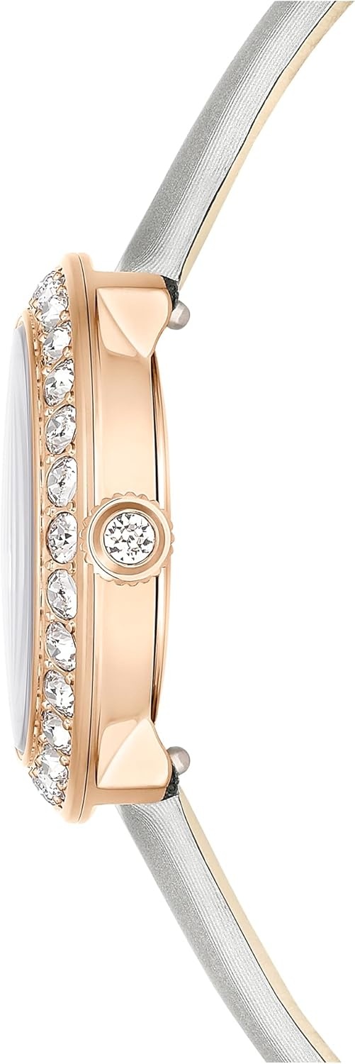 image:imageSwarovski Matrix Tennis Leather Strap Watch Swiss Made Clear Crystals Black Grey Rose GoldTone Stainless Steel FinishesGray