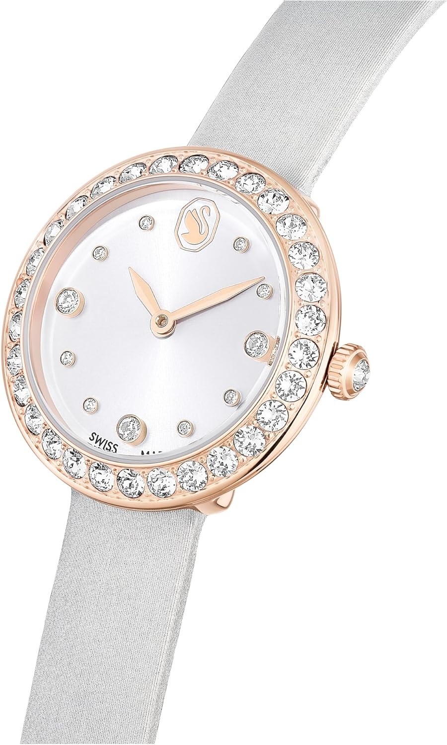 image:imageSwarovski Matrix Tennis Leather Strap Watch Swiss Made Clear Crystals Black Grey Rose GoldTone Stainless Steel FinishesGray