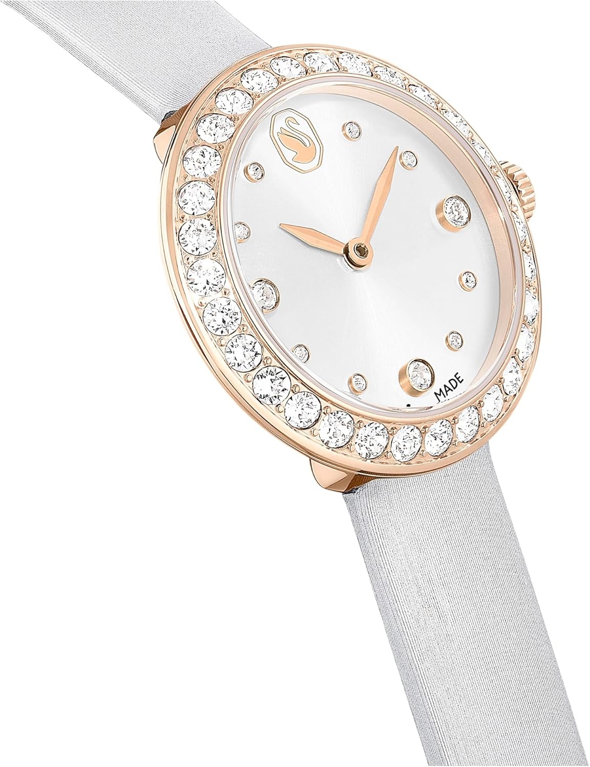 image:imageSwarovski Matrix Tennis Leather Strap Watch Swiss Made Clear Crystals Black Grey Rose GoldTone Stainless Steel FinishesGray
