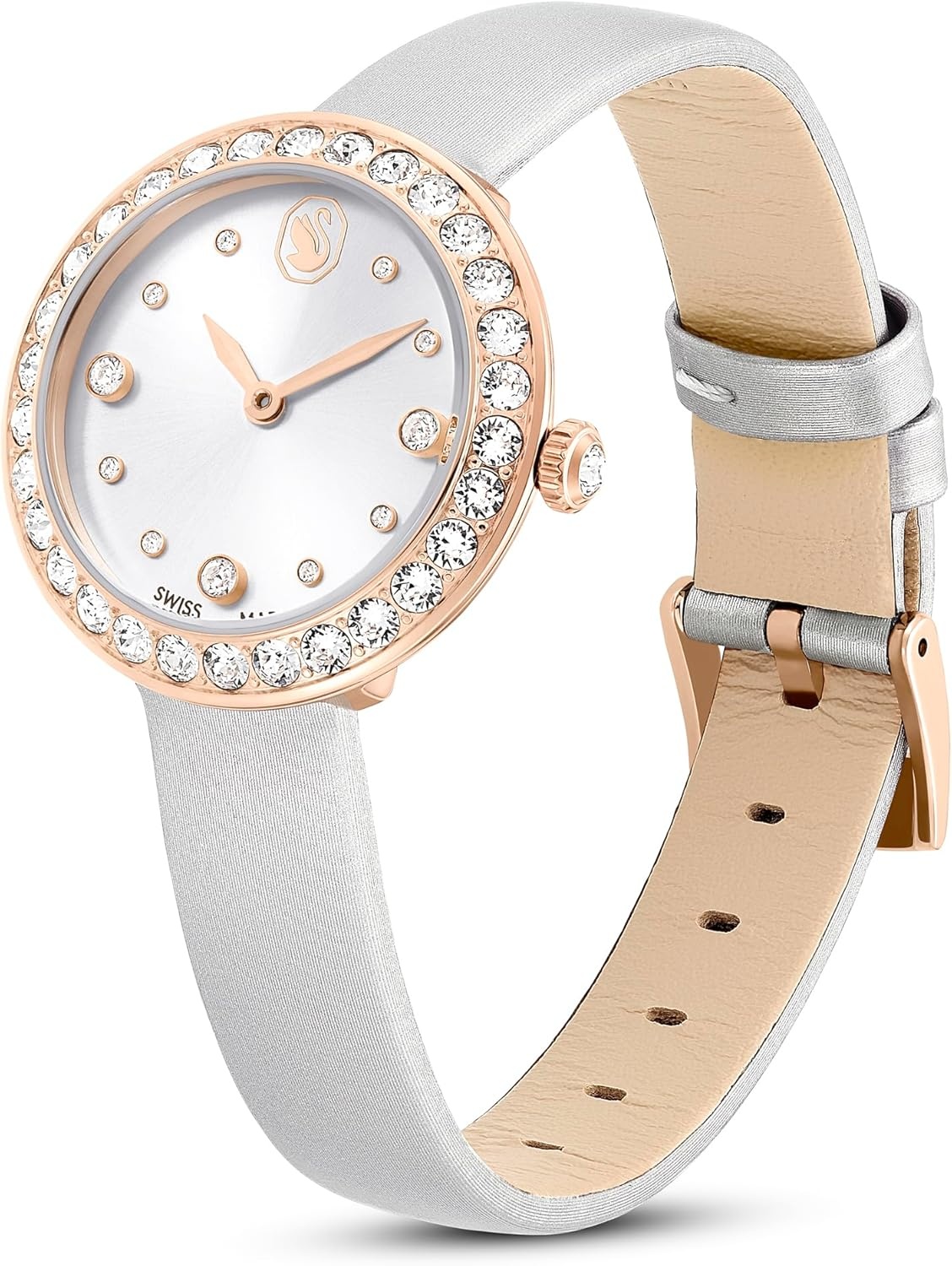 image:imageSwarovski Matrix Tennis Leather Strap Watch Swiss Made Clear Crystals Black Grey Rose GoldTone Stainless Steel FinishesGray