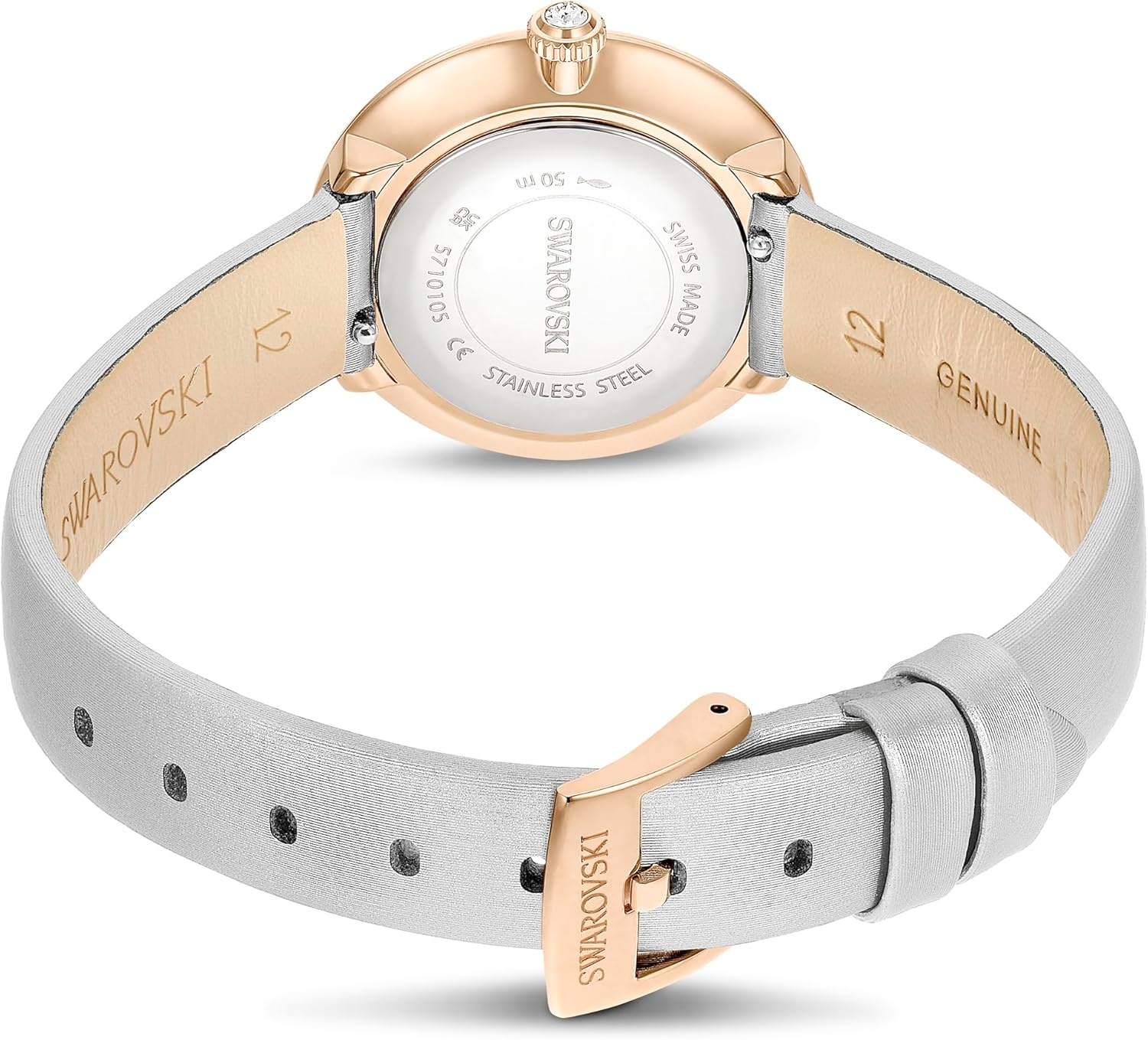 image:imageSwarovski Matrix Tennis Leather Strap Watch Swiss Made Clear Crystals Black Grey Rose GoldTone Stainless Steel FinishesGray