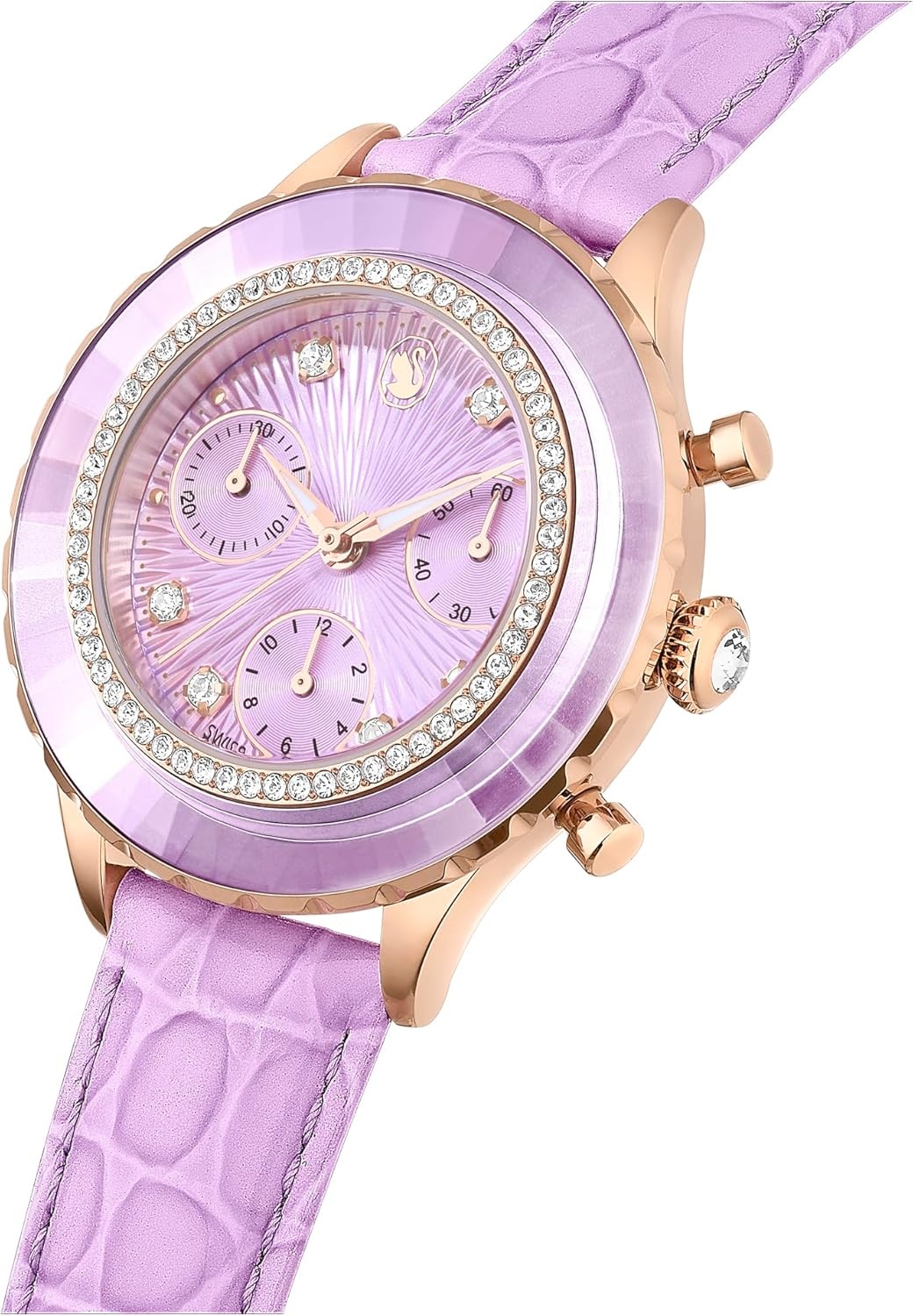 image:imageSwarovski Octea Chrono Watch Swiss Made Leather Strap Purple Rose GoldTone Finish