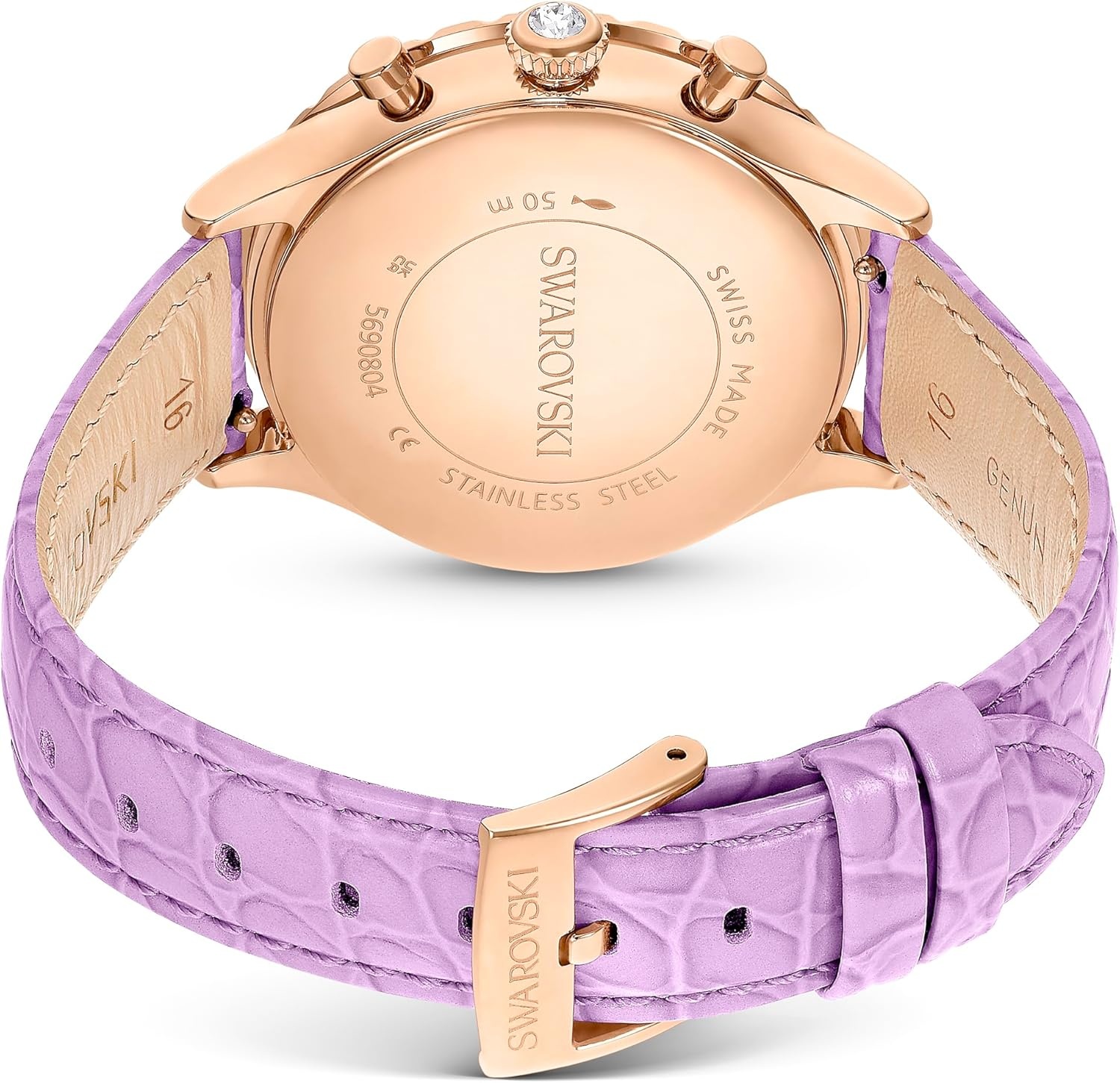 image:imageSwarovski Octea Chrono Watch Swiss Made Leather Strap Purple Rose GoldTone Finish