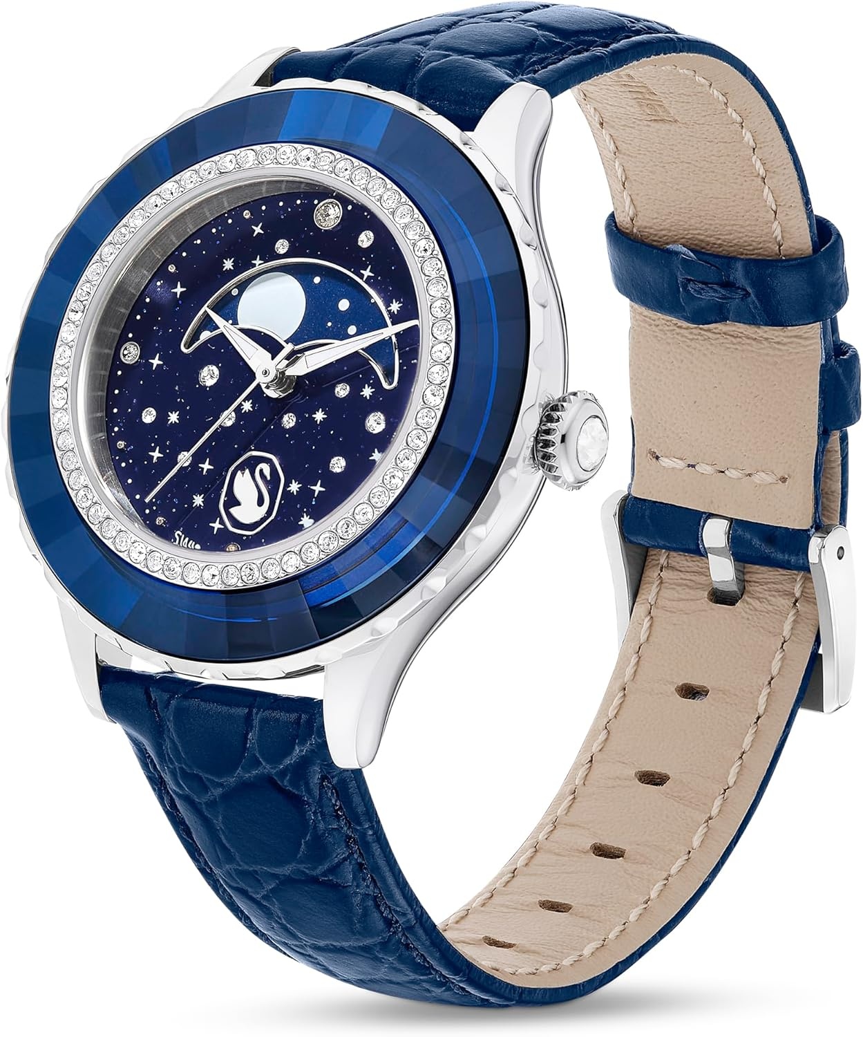 image:imageSwarovski Octea Moon Watch Swiss Made Moon Leather Strap Blue Stainless Steel