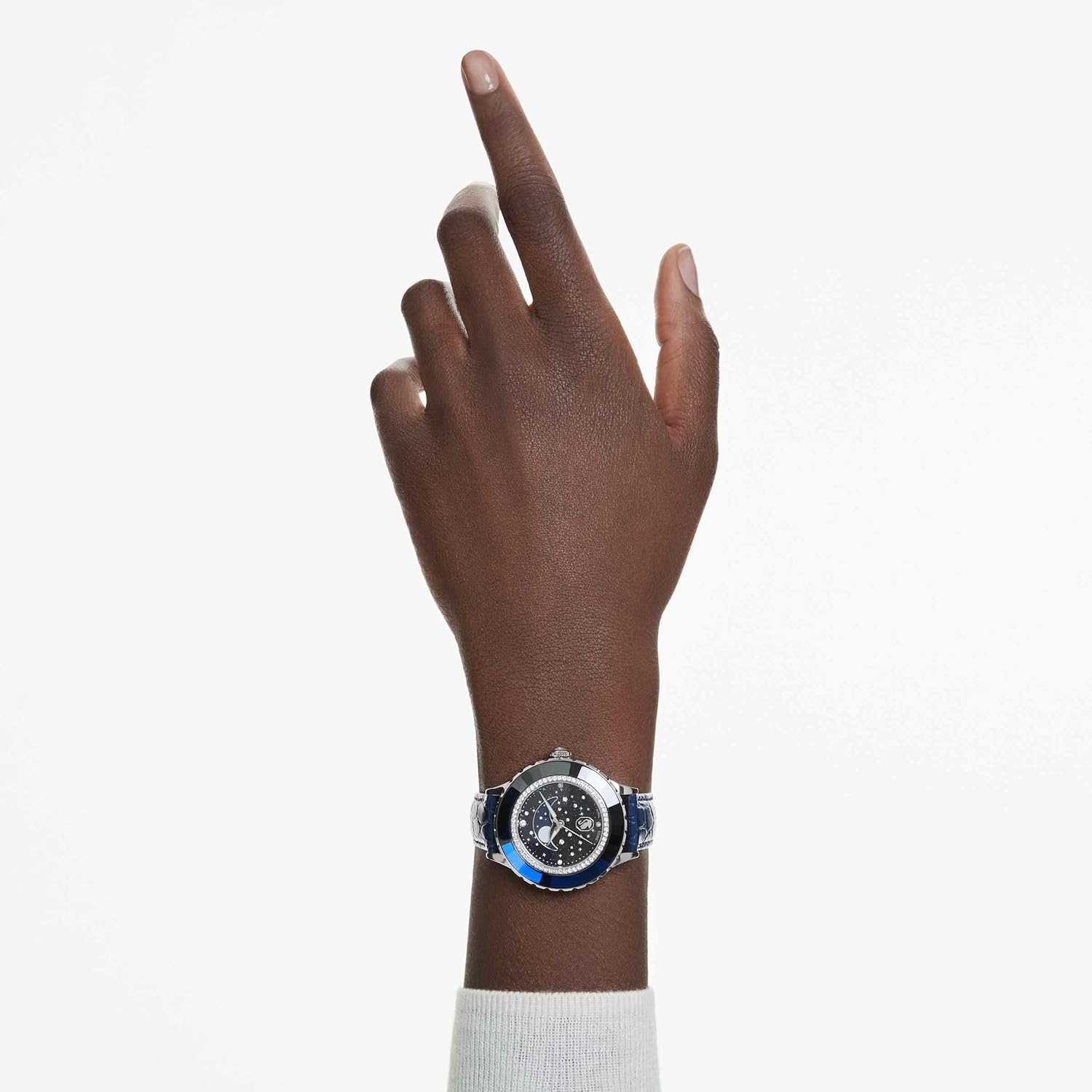 image:imageSwarovski Octea Moon Watch Swiss Made Moon Leather Strap Blue Stainless Steel