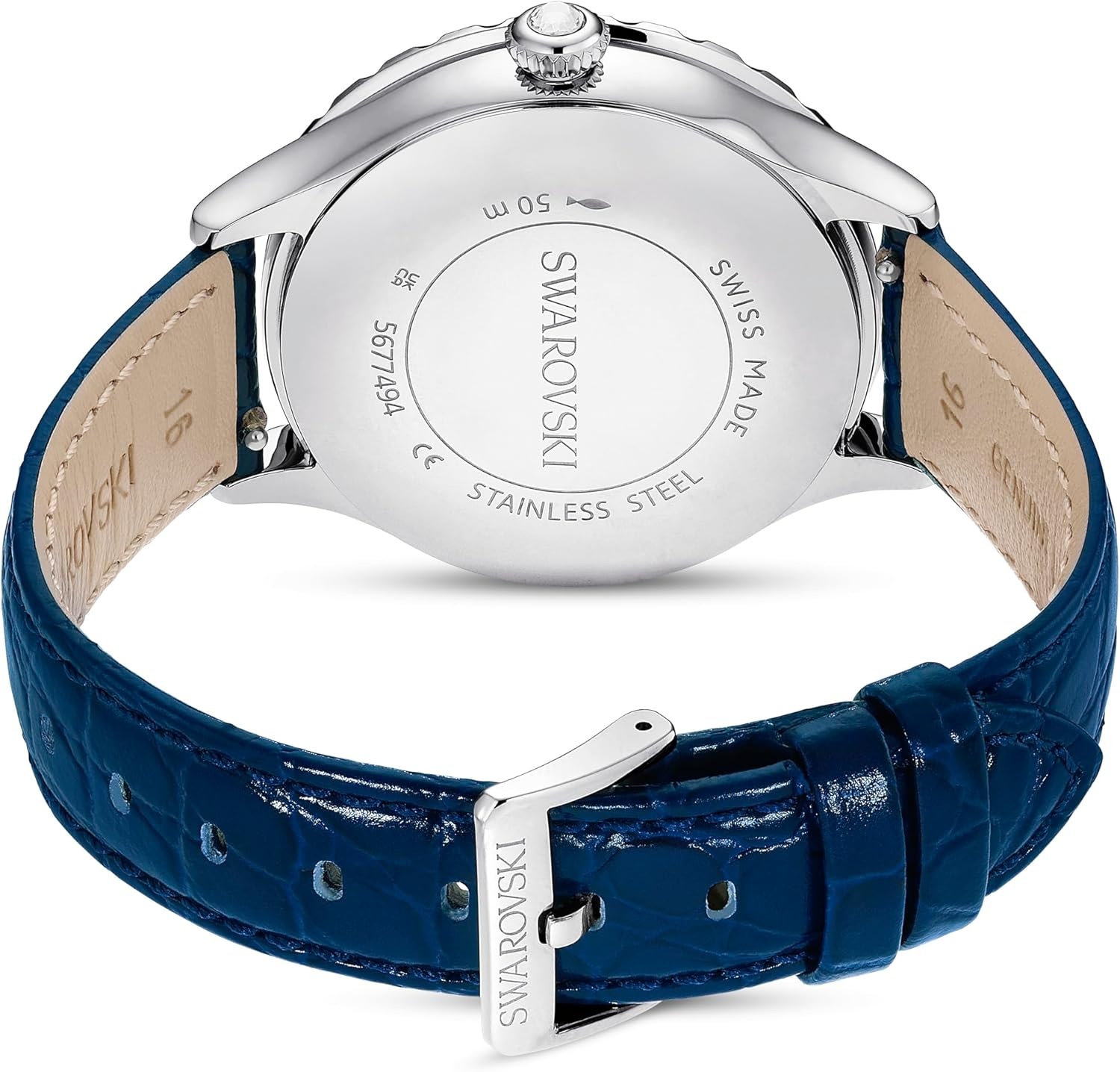 image:imageSwarovski Octea Moon Watch Swiss Made Moon Leather Strap Blue Stainless Steel