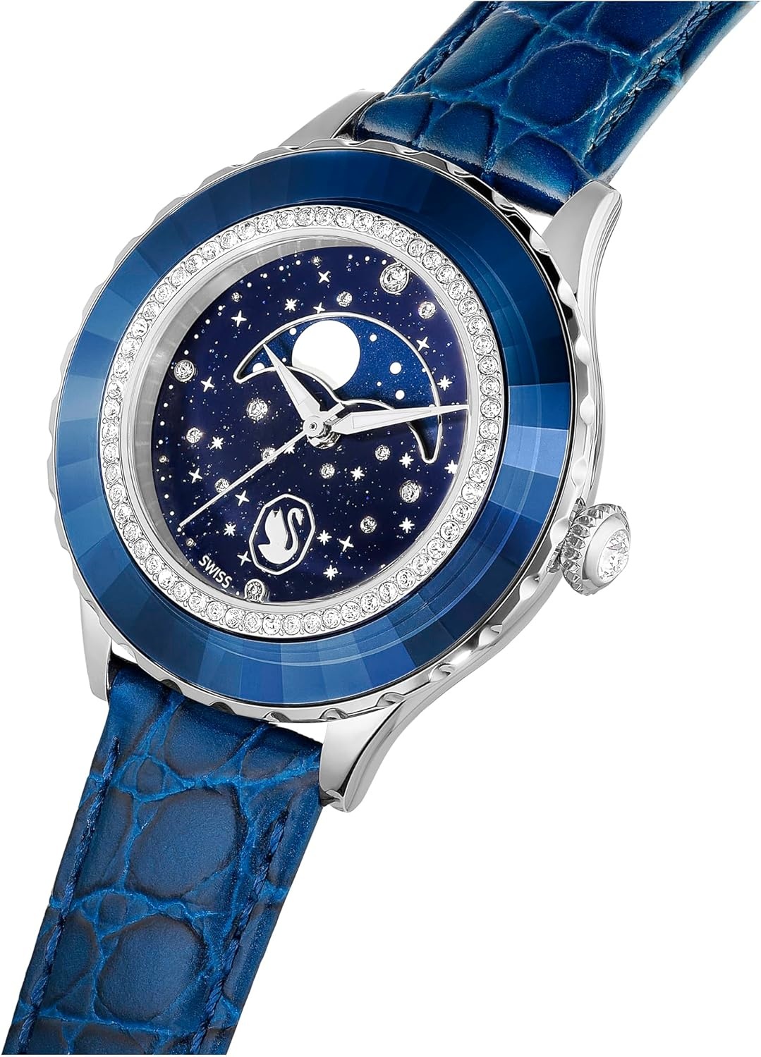 image:imageSwarovski Octea Moon Watch Swiss Made Moon Leather Strap Blue Stainless Steel