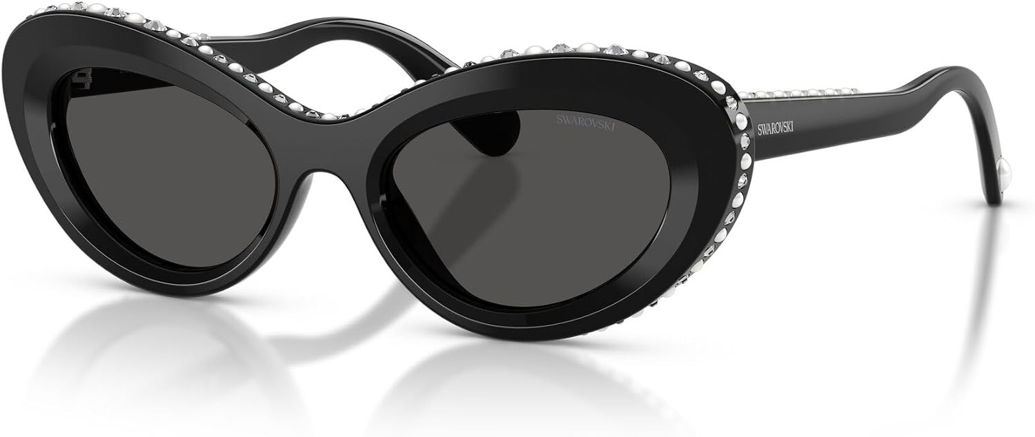 image:imageSwarovski Womens SK6061U Universal Fit Cat Eye Sunglasses51 mmBlackCrystalDark Grey
