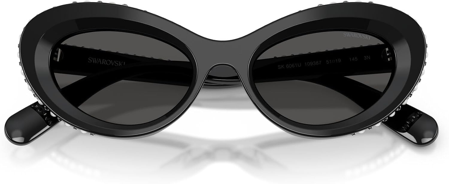 image:imageSwarovski Womens SK6061U Universal Fit Cat Eye Sunglasses51 mmBlackCrystalDark Grey