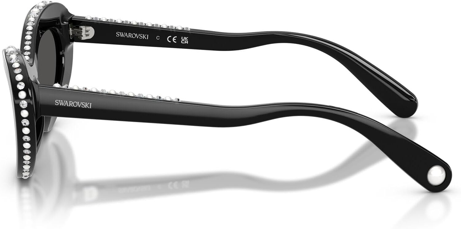 image:imageSwarovski Womens SK6061U Universal Fit Cat Eye Sunglasses51 mmBlackCrystalDark Grey