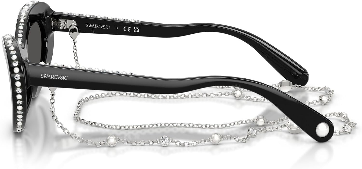 image:imageSwarovski Womens SK6061U Universal Fit Cat Eye Sunglasses51 mmBlackPearlDark Grey