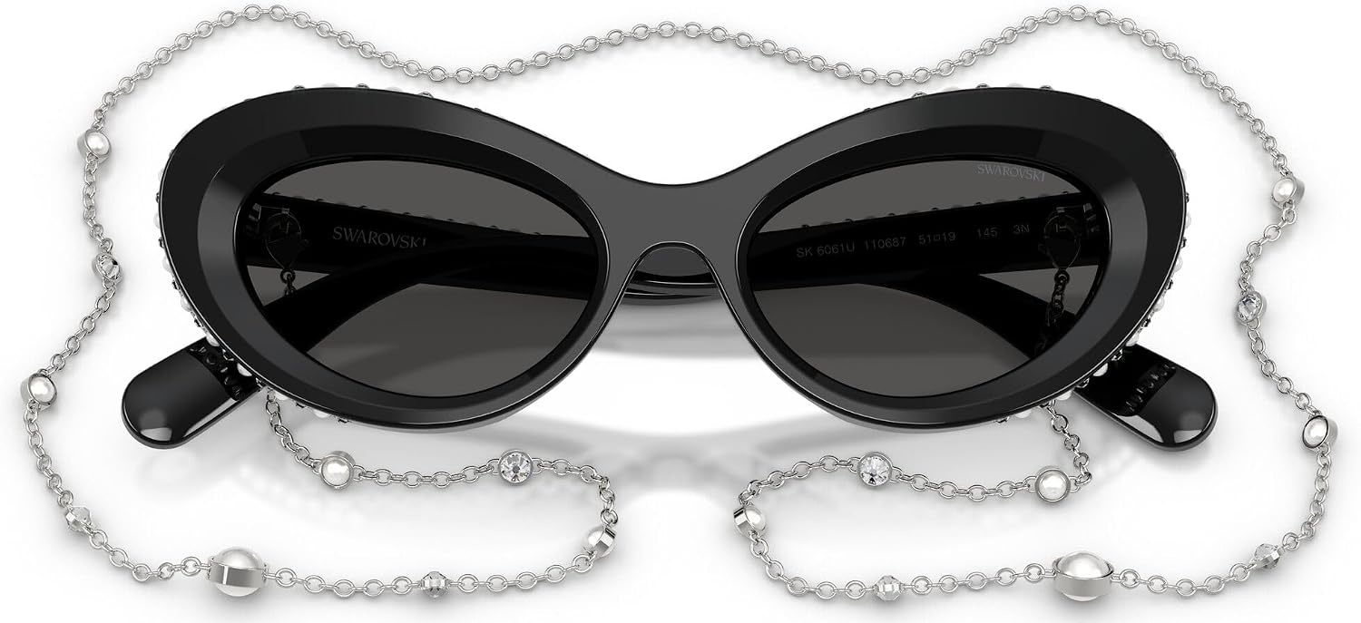 image:imageSwarovski Womens SK6061U Universal Fit Cat Eye Sunglasses51 mmBlackPearlDark Grey