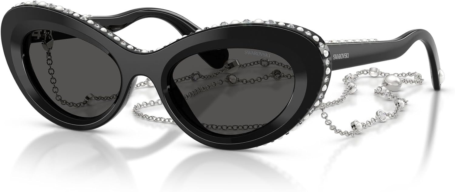 image:imageSwarovski Womens SK6061U Universal Fit Cat Eye Sunglasses51 mmBlackPearlDark Grey