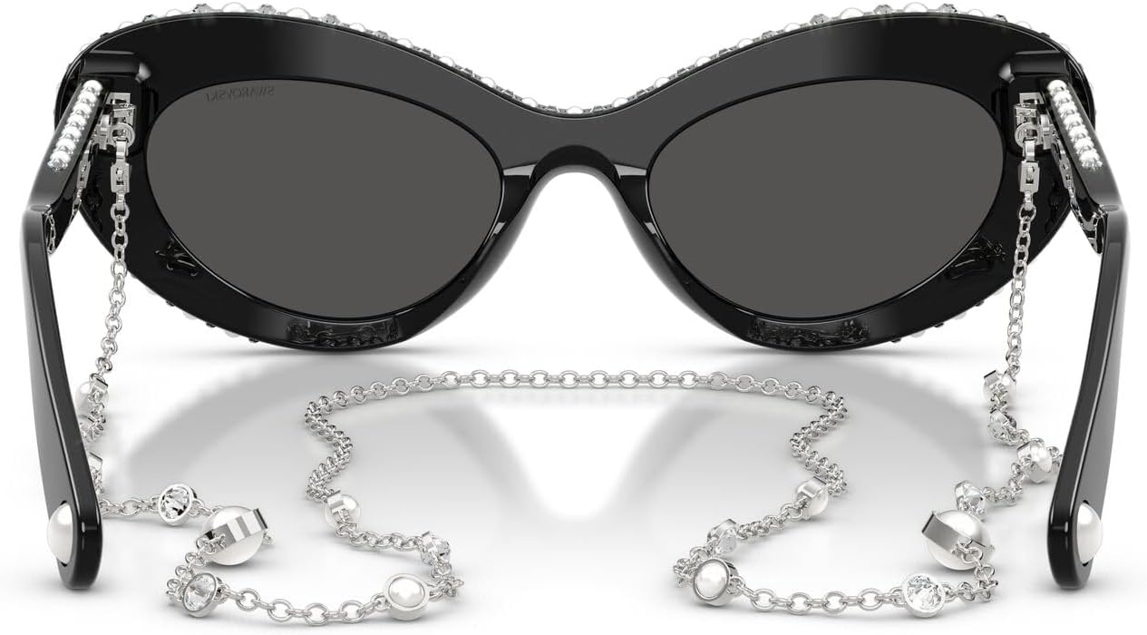 image:imageSwarovski Womens SK6061U Universal Fit Cat Eye Sunglasses51 mmBlackPearlDark Grey