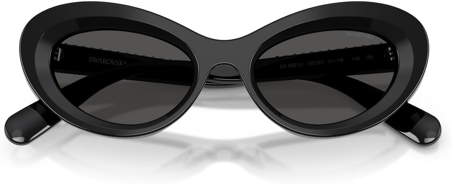 image:imageSwarovski Womens SK6061U Universal Fit Cat Eye Sunglasses51 mmBlackSilverDark Grey