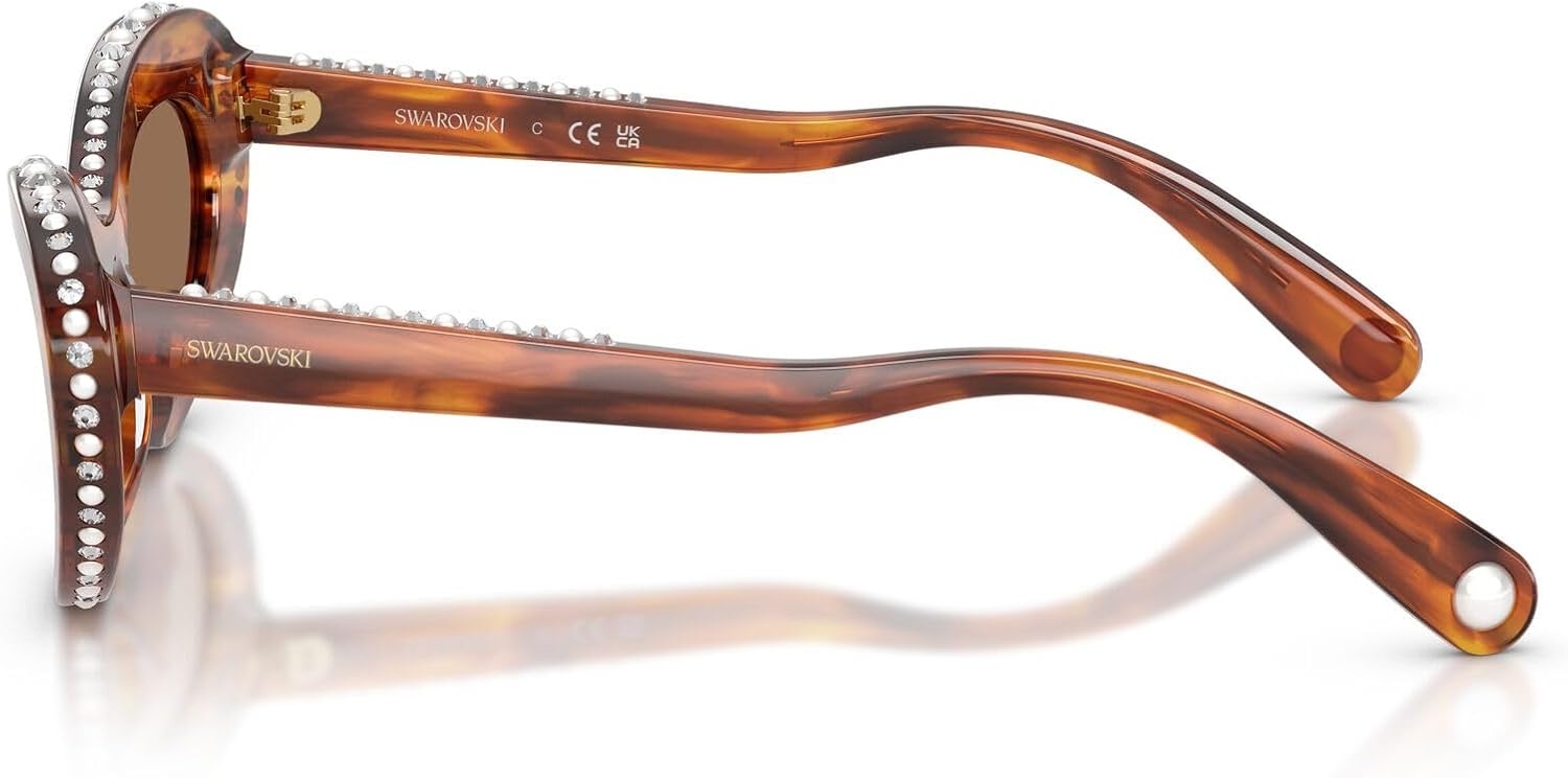 image:imageSwarovski Womens SK6061U Universal Fit Cat Eye Sunglasses51 mmStriped HavanaDark Brown