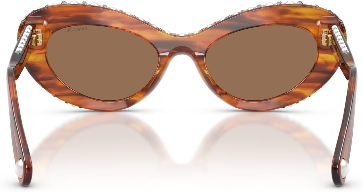 image:imageSwarovski Womens SK6061U Universal Fit Cat Eye Sunglasses51 mmStriped HavanaDark Brown
