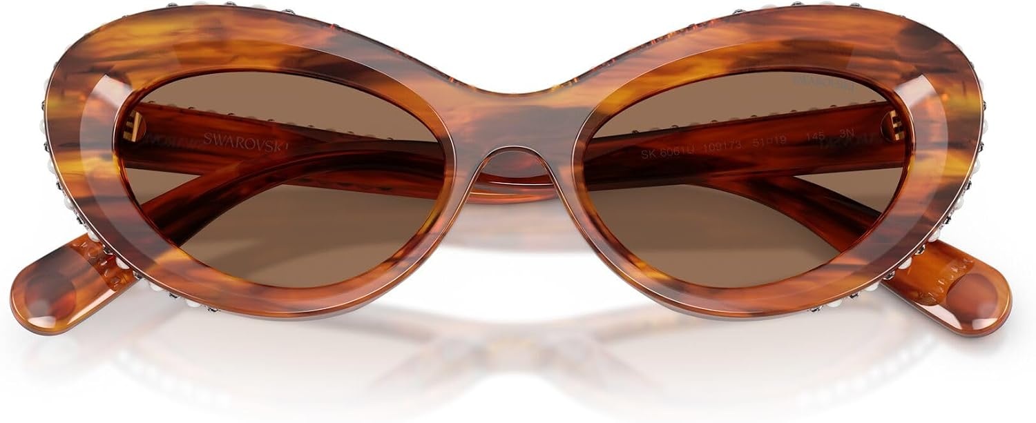 image:imageSwarovski Womens SK6061U Universal Fit Cat Eye Sunglasses51 mmStriped HavanaDark Brown